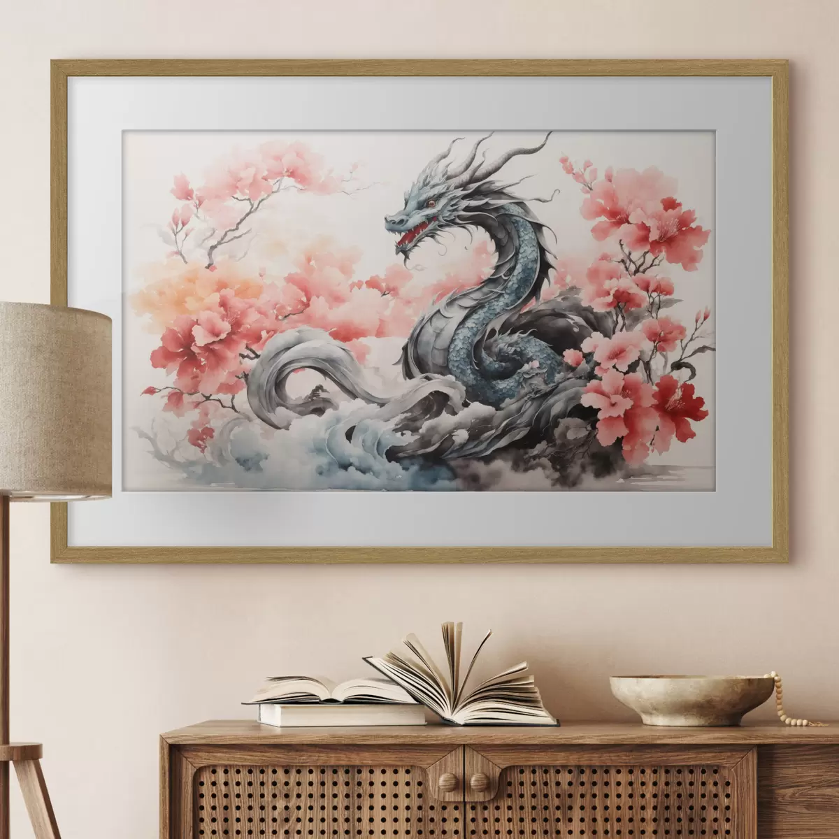 Poster Dragon de la mythologie chinoise à l'aquarelle f36239