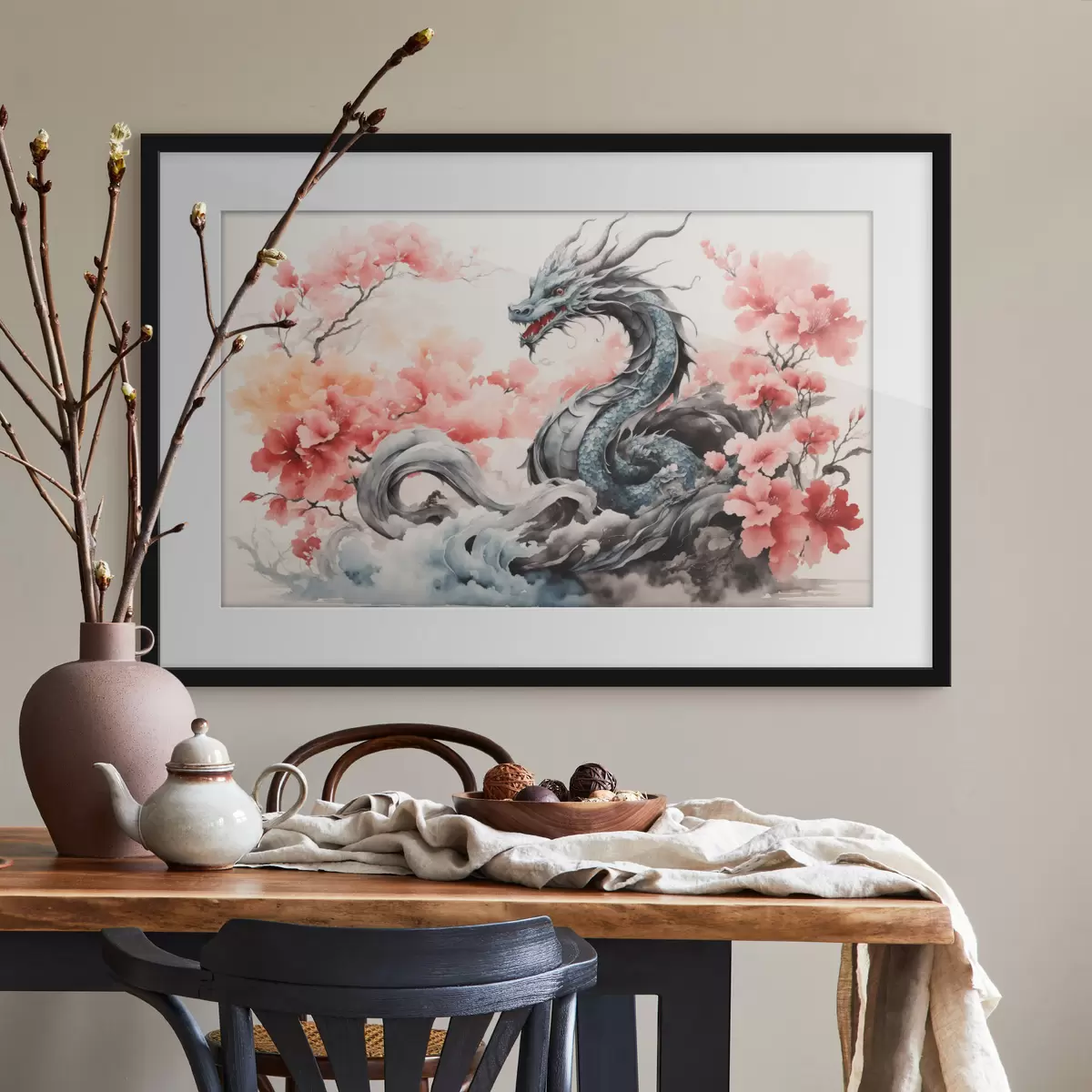 Poster Dragon de la mythologie chinoise à l'aquarelle f36239