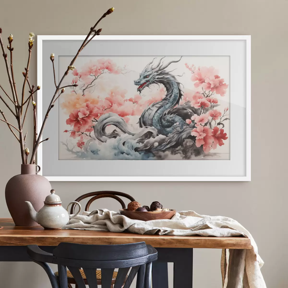 Poster Dragon de la mythologie chinoise à l'aquarelle f36239