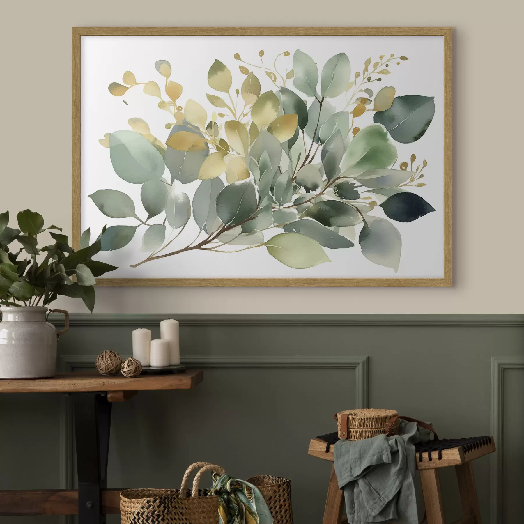 Papier peint Brins verts et ocres f36365