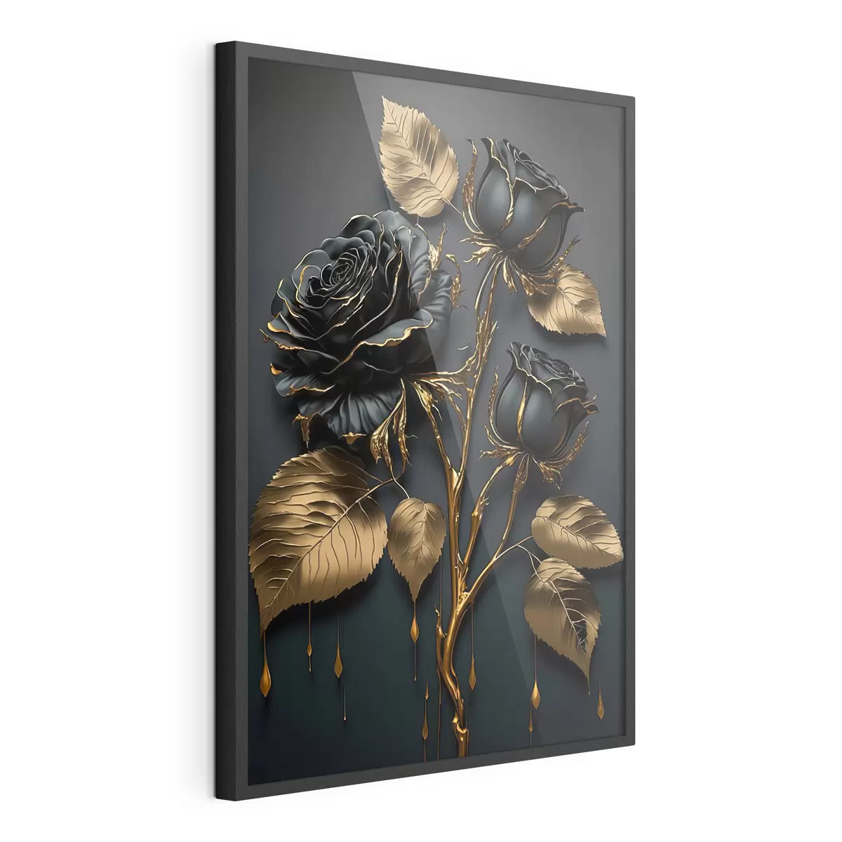 Poster Roses noires au feuillage doré f33700