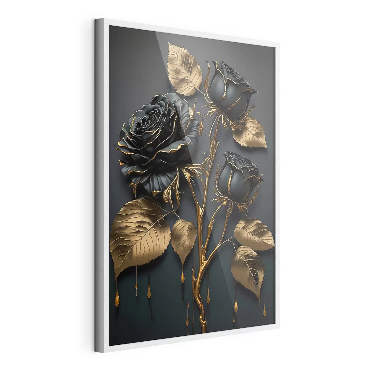 Poster Roses noires au feuillage doré f33700