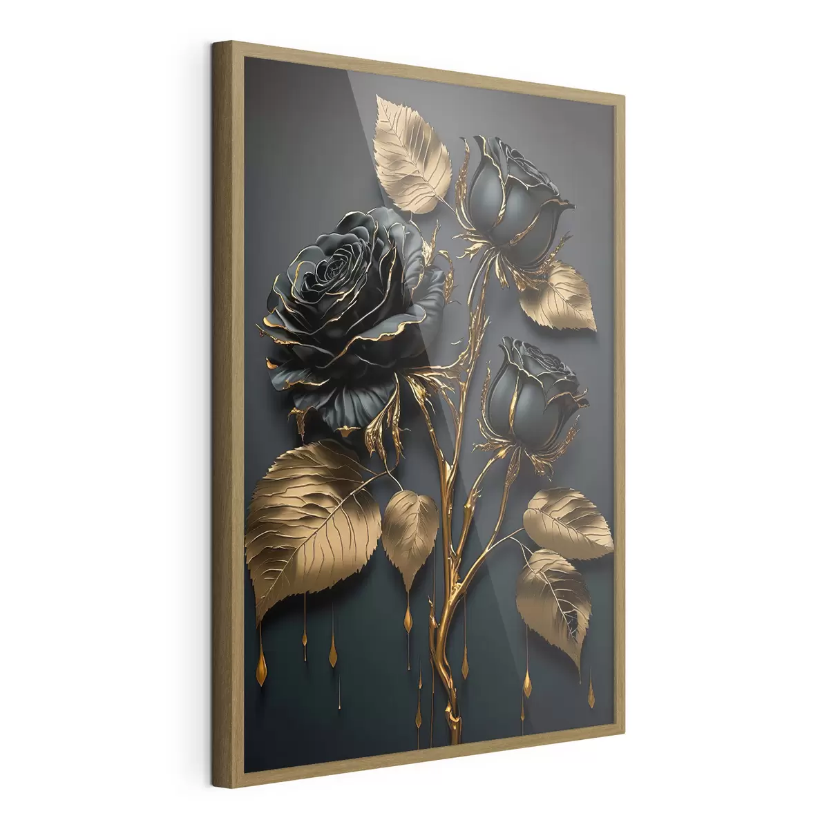 Poster Roses noires au feuillage doré f33700