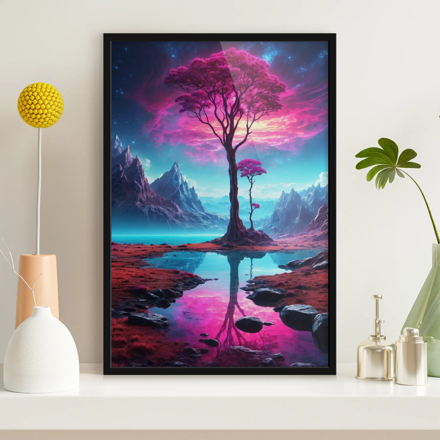 Papier peint Arbre sur fond de montagnes et de ciel fantastique f36445