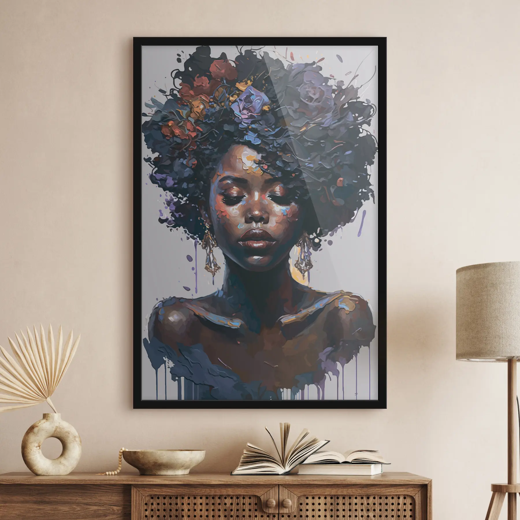 Papier peint Belle femme noire avec une coiffure afro f36578