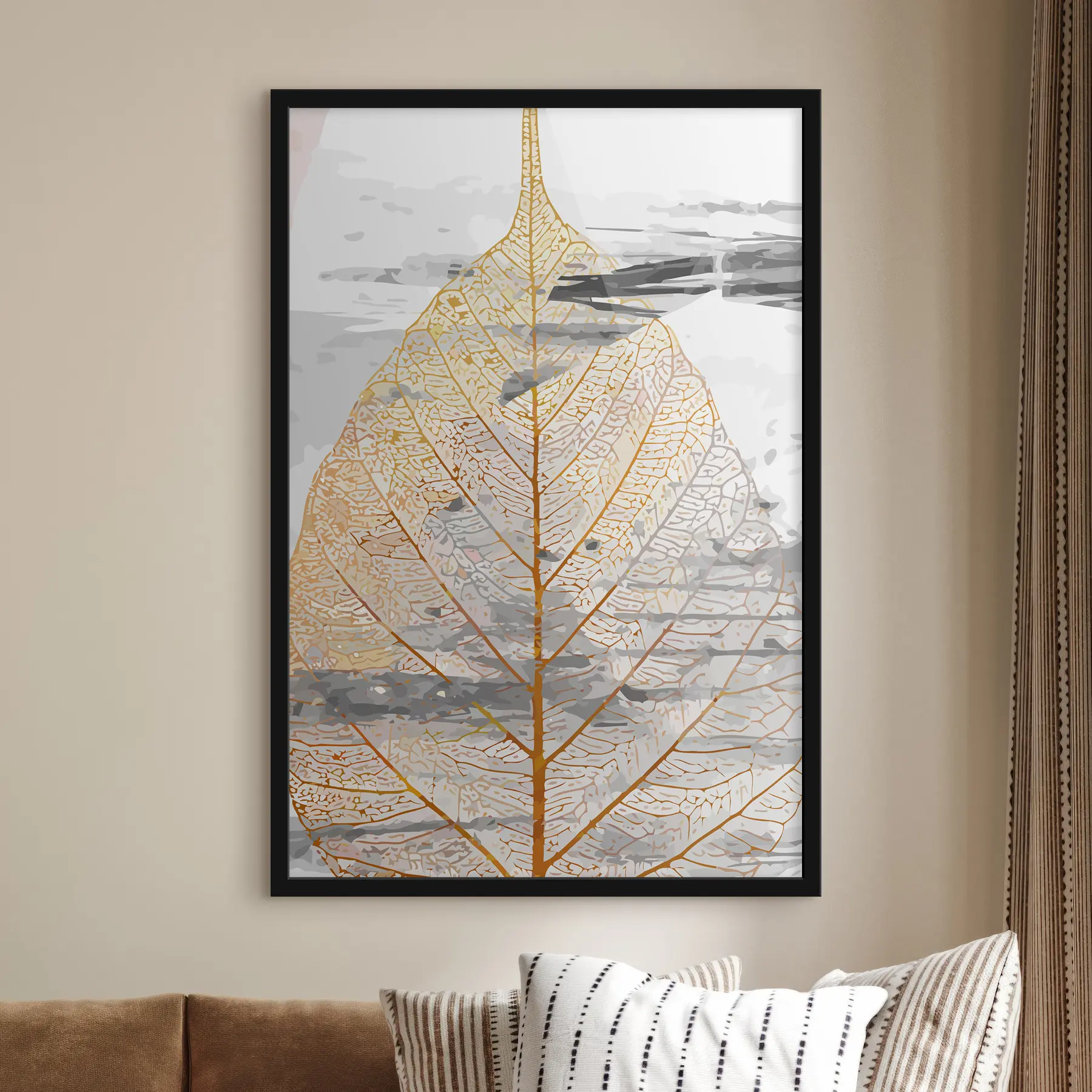 Papier peint Feuille d'or sur fond d'abstraction f36482