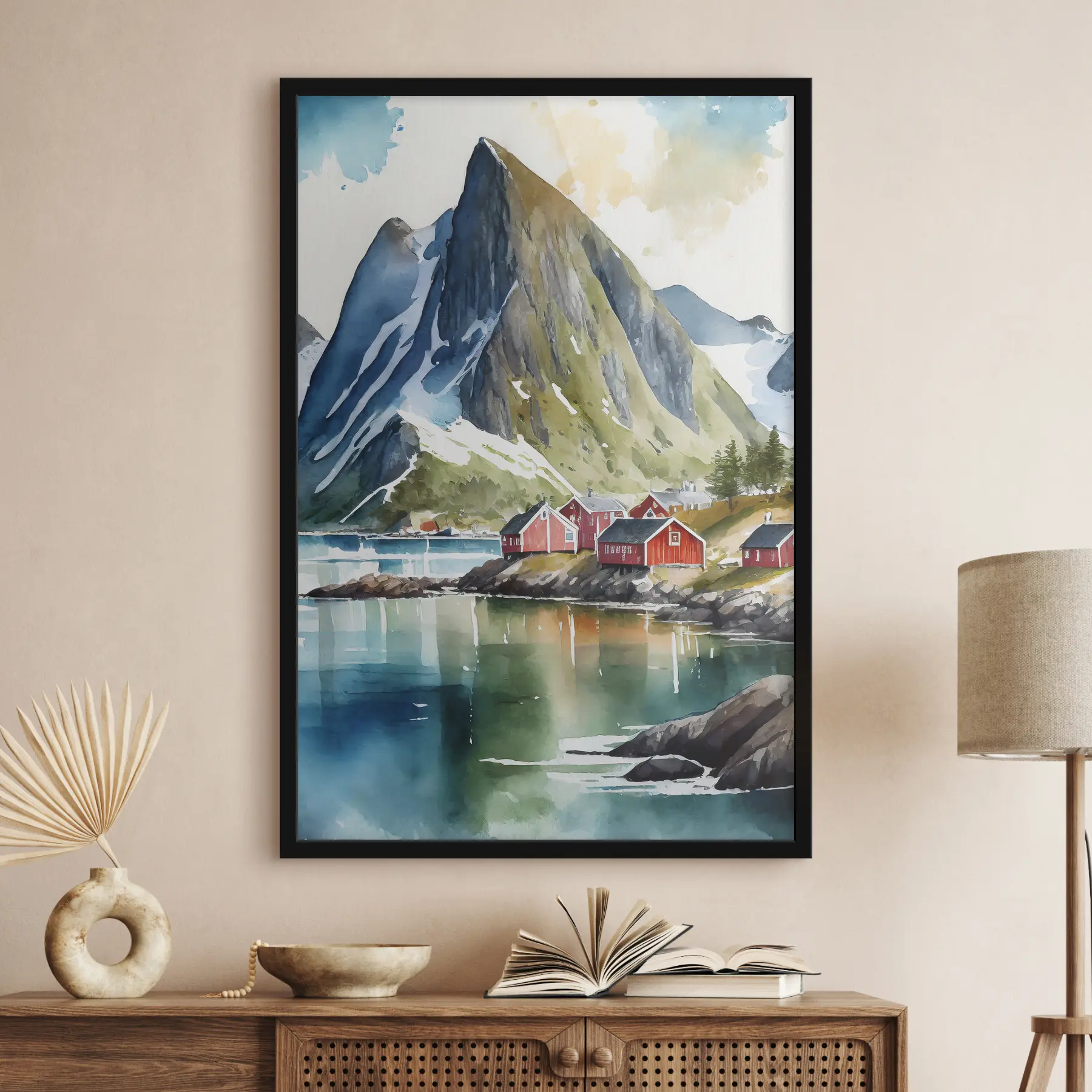 Tableau Norvège, nature, aquarelle, îles Lofoten f36685