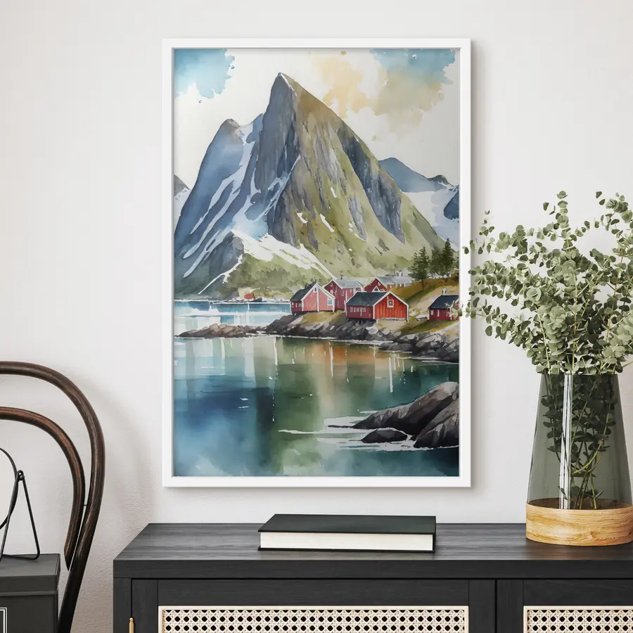 Papier peint Norvège, nature, aquarelle, îles Lofoten f36685