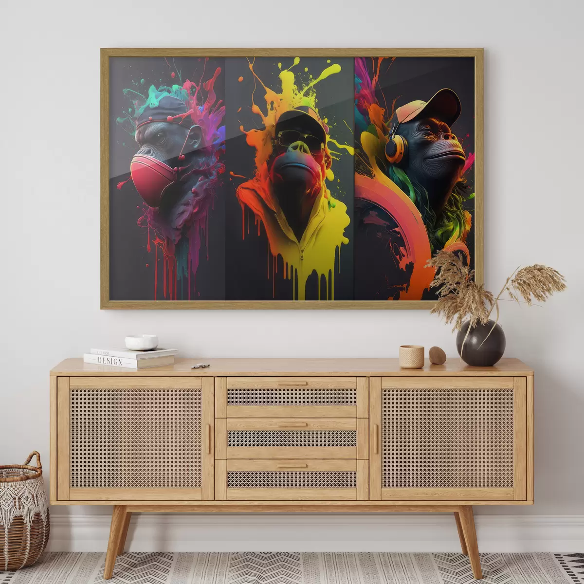 Poster Trio de gorilles sur fond clair f34885