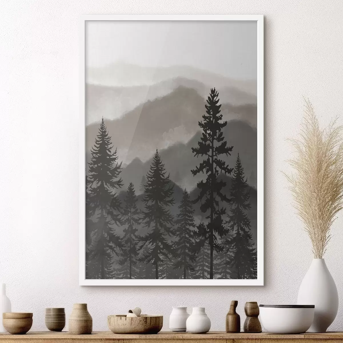 Poster Paysage de montagne avec sapins à l'aquarelle f37017v1