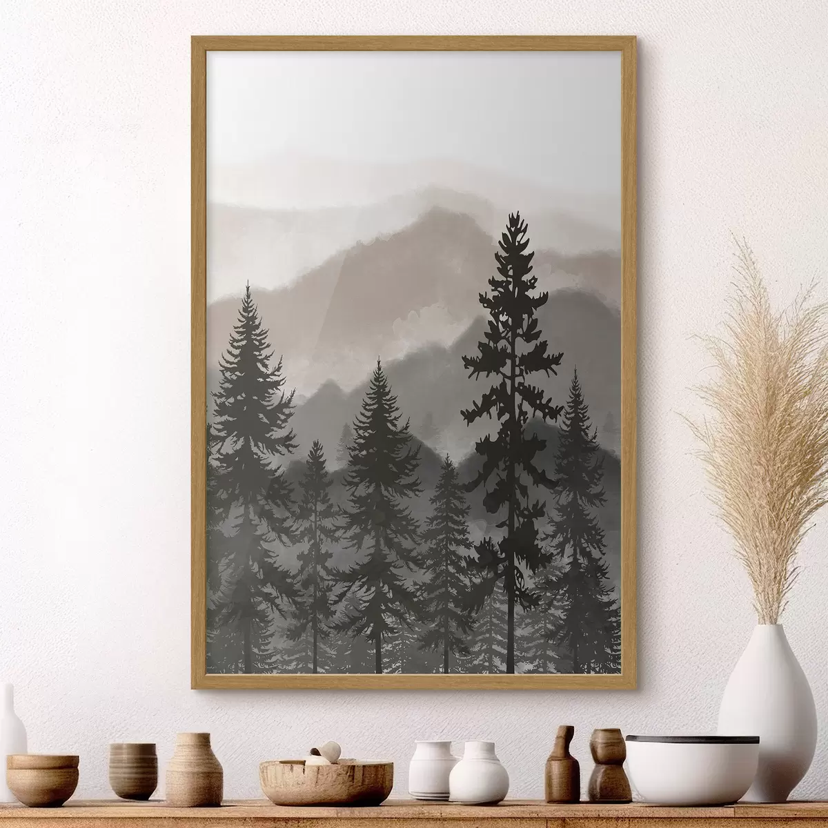Poster Paysage de montagne avec sapins à l'aquarelle f37017v1