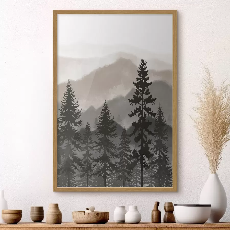 Papier peint Paysage de montagne avec sapins à l'aquarelle f37017v1