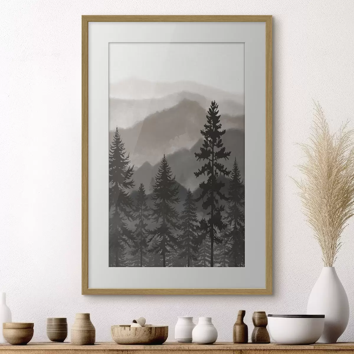 Poster Paysage de montagne avec sapins à l'aquarelle f37017v1