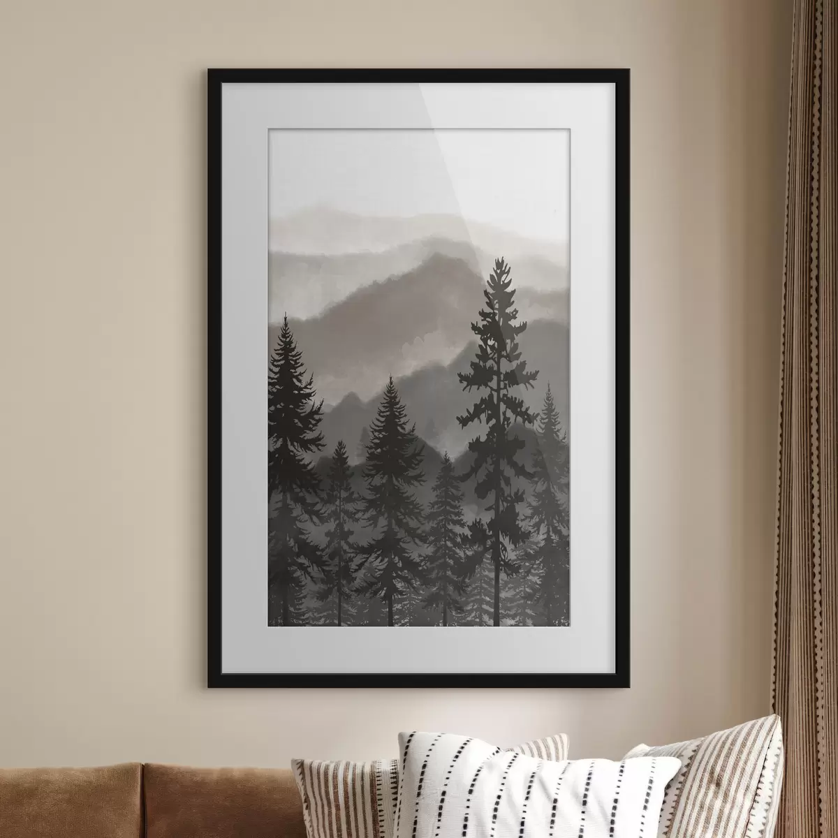 Poster Paysage de montagne avec sapins à l'aquarelle f37017v1