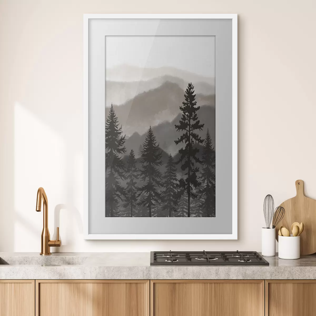 Poster Paysage de montagne avec sapins à l'aquarelle f37017v1
