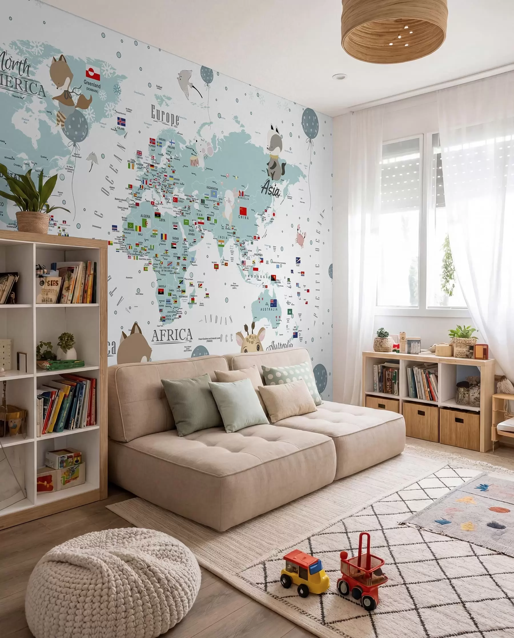 Papier peint Carte du monde pour enfants avec animaux u99228