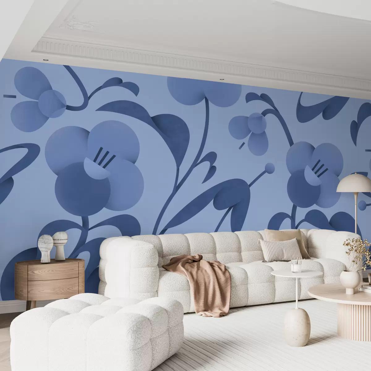 Papier peint Imprimé botanique avec fleurs décoratives en bleu u99196v8