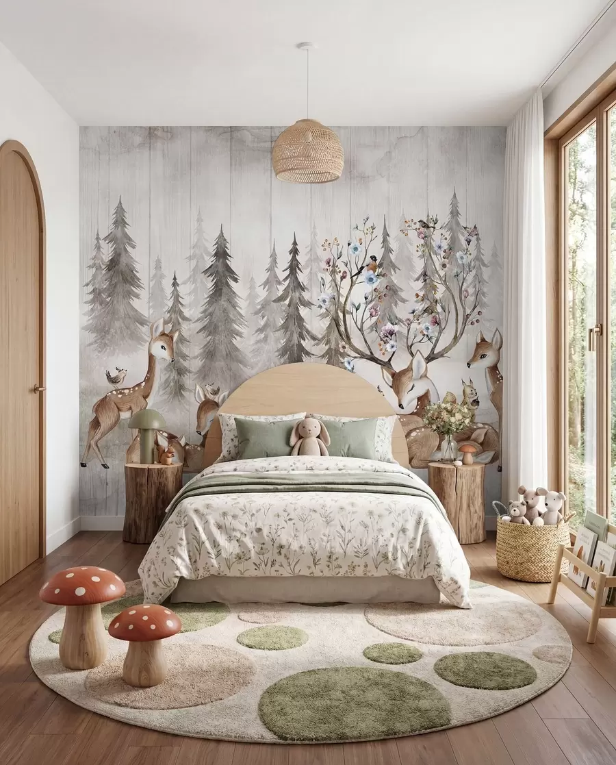 Papier peint Forêt de rennes à l'aquarelle u98679