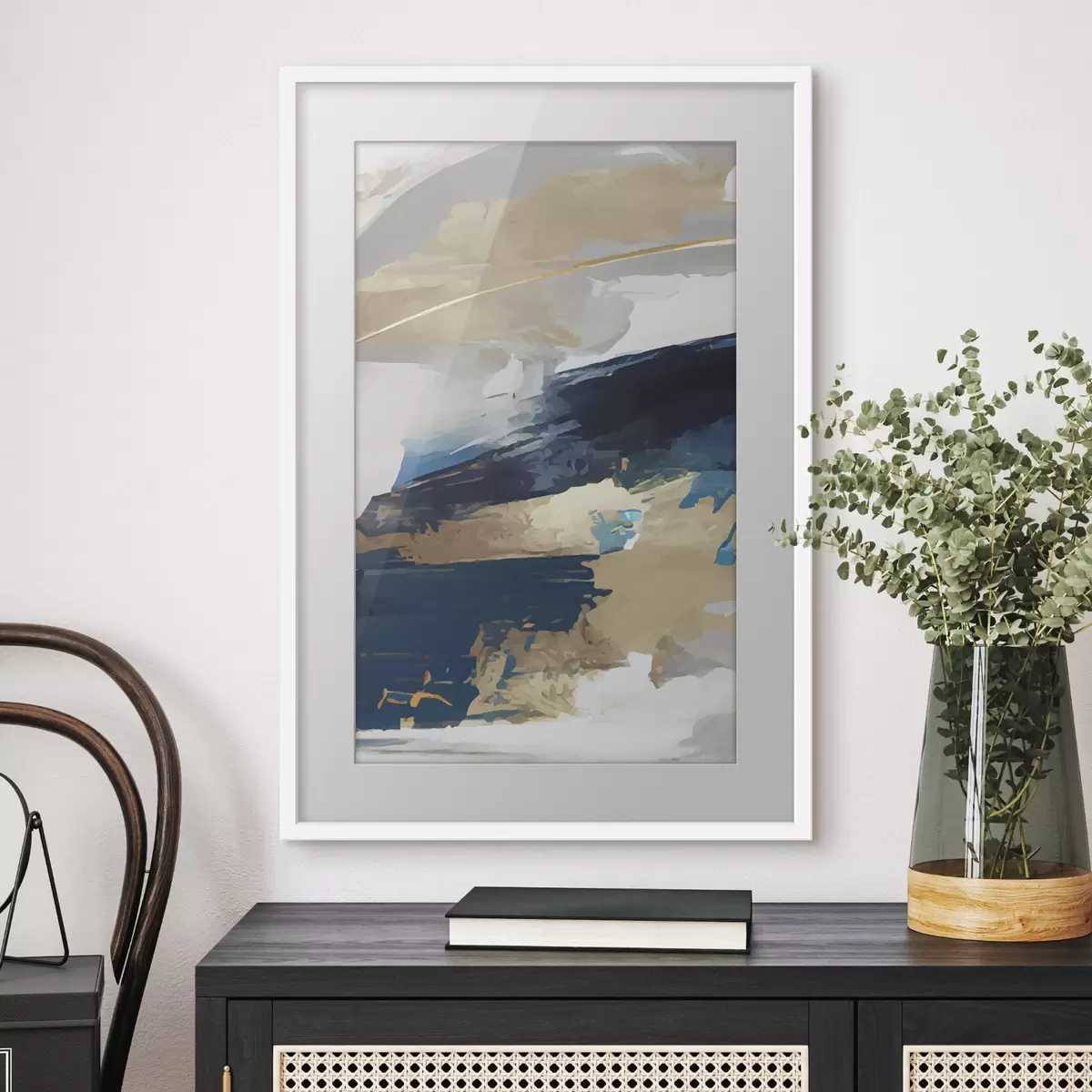 Poster Une abstraction expressive gris-bleu f36621