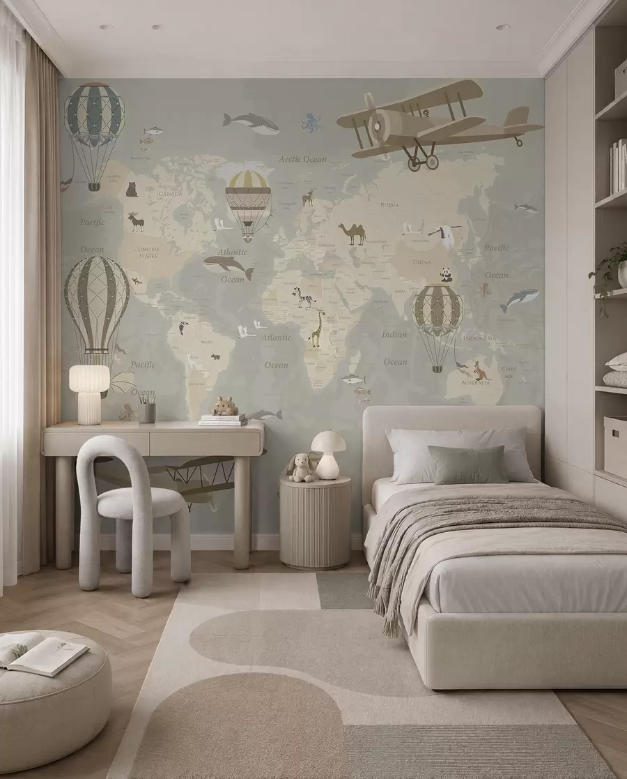 Papier peint Carte du monde et ballons I u36066d1