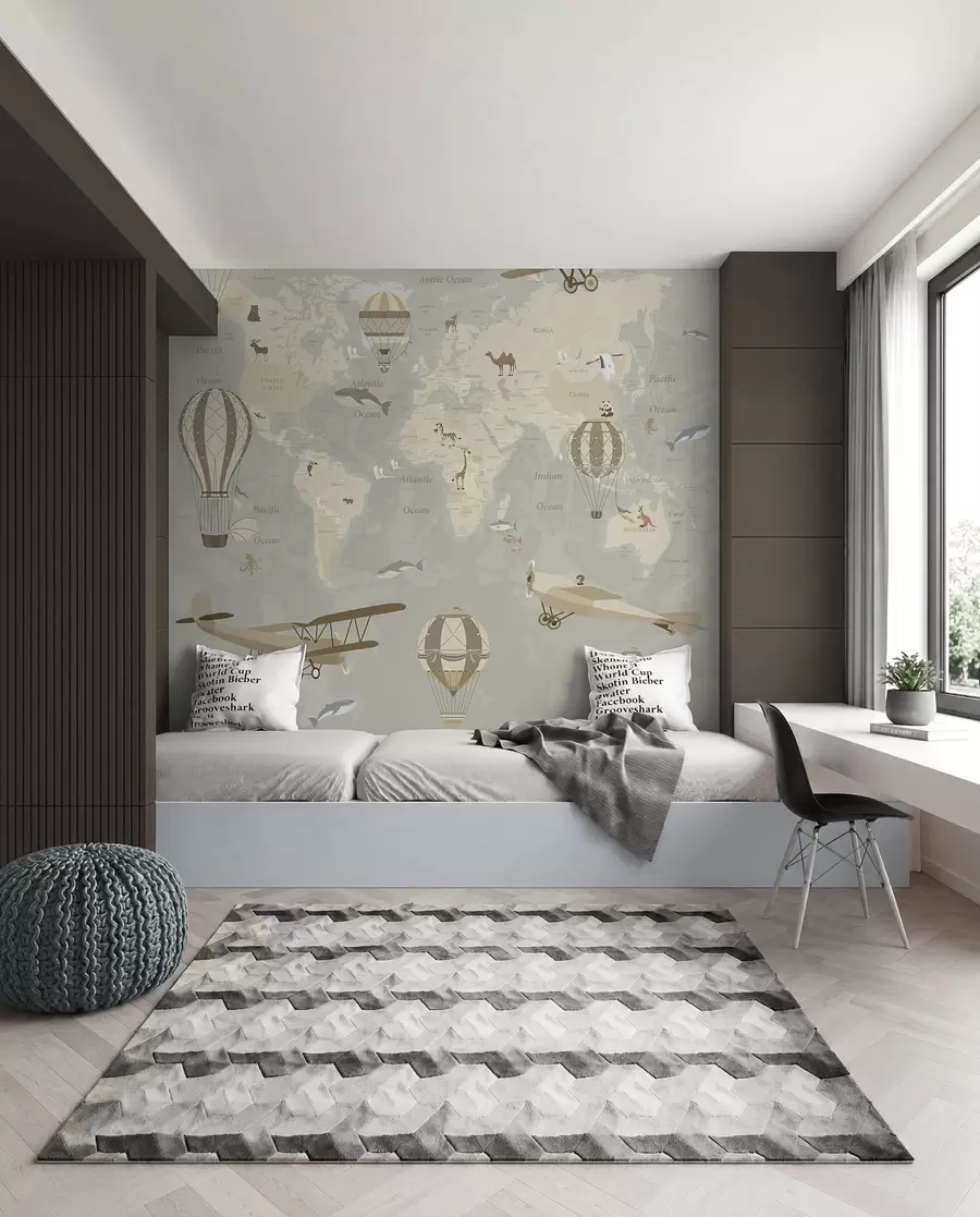 Papier peint Carte du monde et ballons I u36066d1