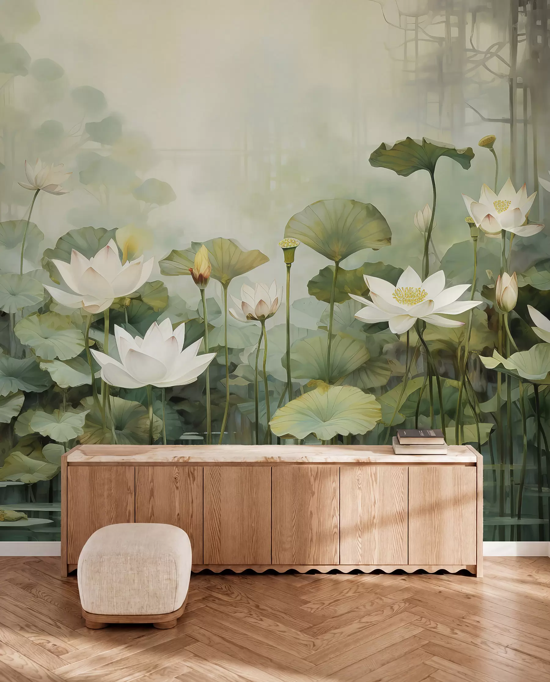 Papier peint Fleurs de lotus dans le lac, jungle, art tropical, verdure u99454d1