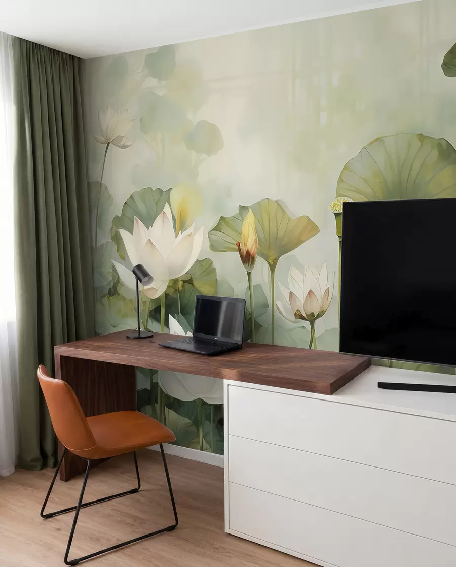 Papier peint Fleurs de lotus dans le lac, jungle, art tropical, verdure u99454d1