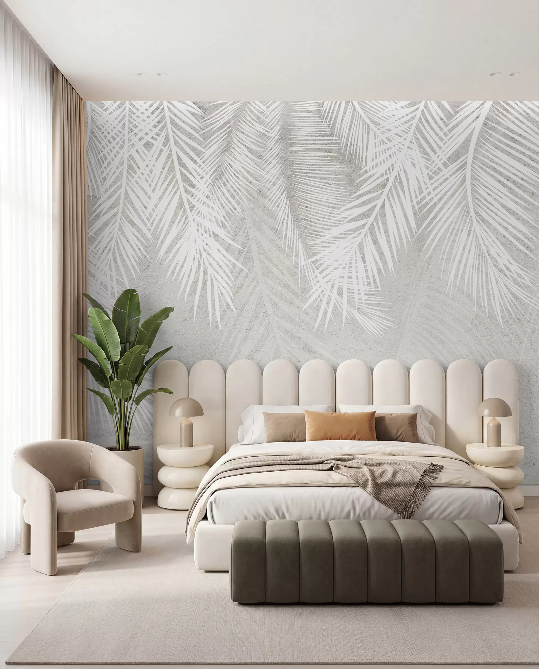 Papier peint Feuilles de palmier blanches et fragiles avec une texture grunge u94286d1