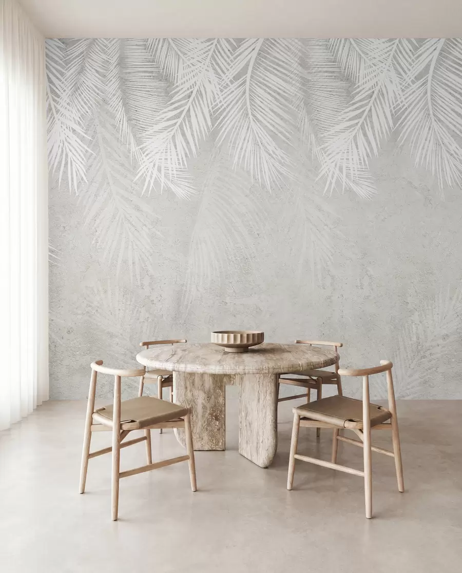 Papier peint Feuilles de palmier blanches et fragiles avec une texture grunge u94286d2