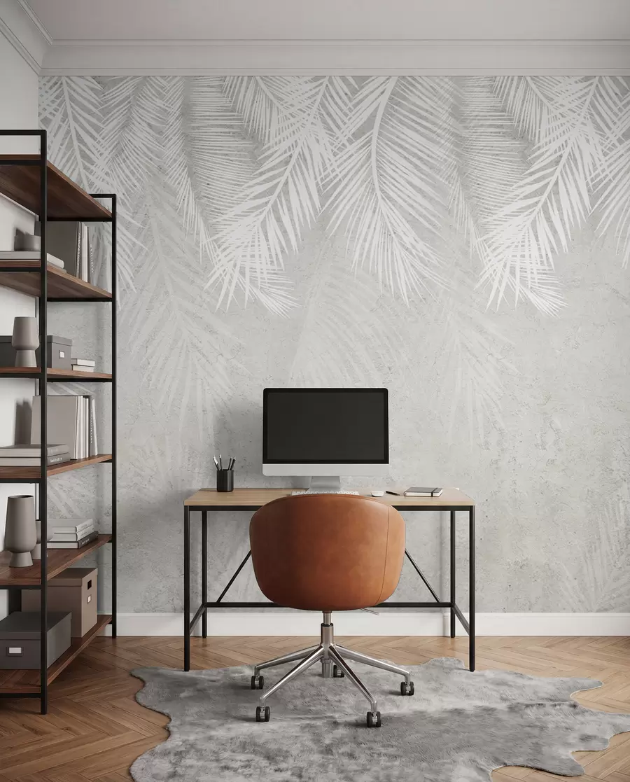Papier peint Feuilles de palmier blanches et fragiles avec une texture grunge u94286d2