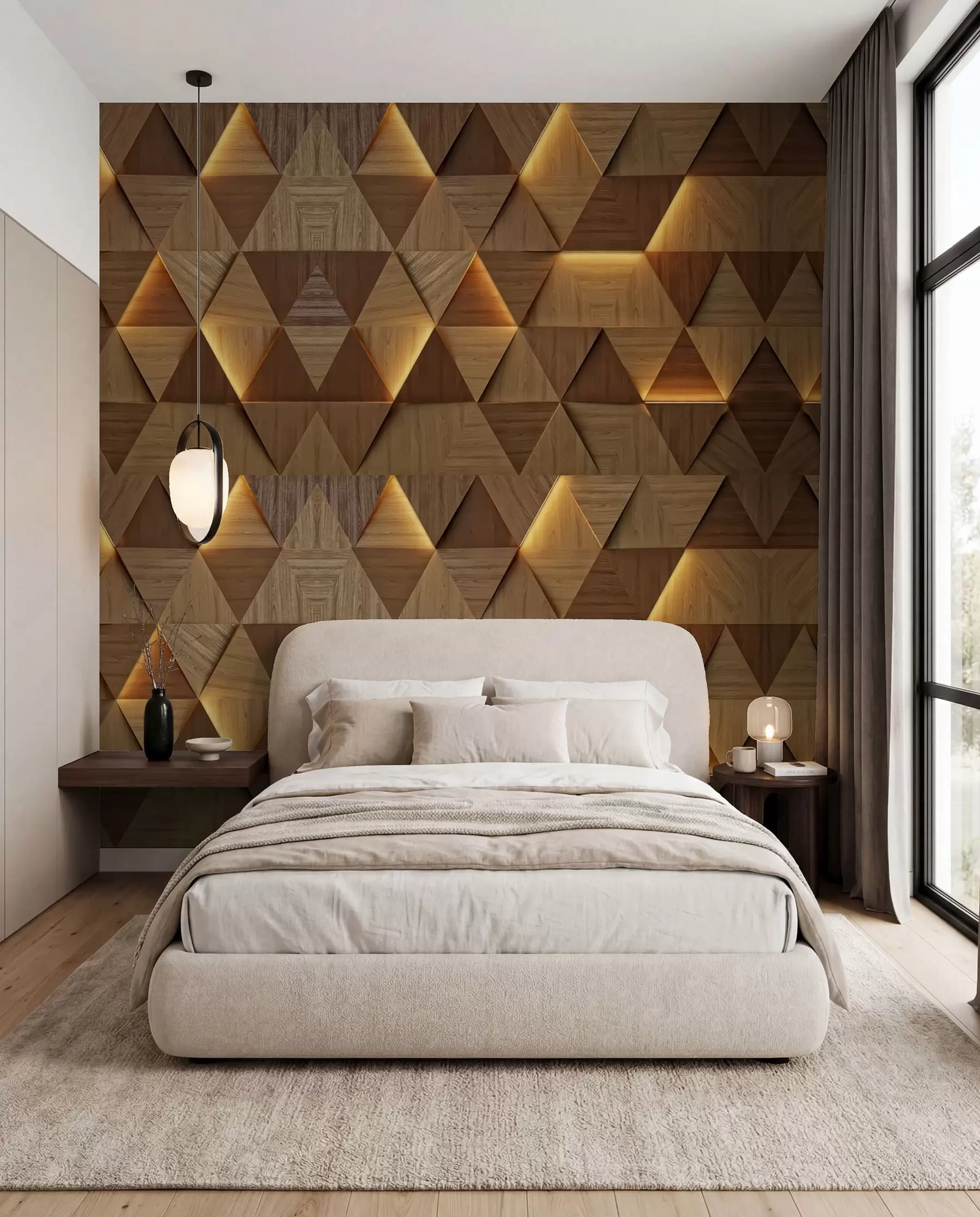 Papier peint Triangles classiques en bois avec éclairage 3D u99280