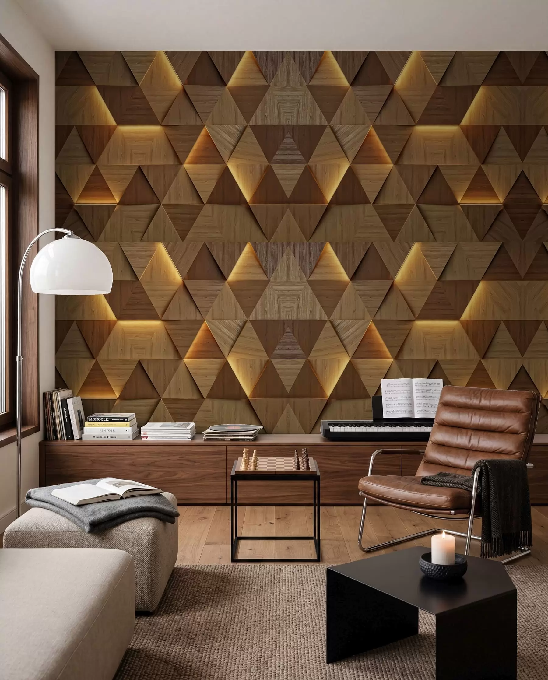 Papier peint Triangles classiques en bois avec éclairage 3D u99280