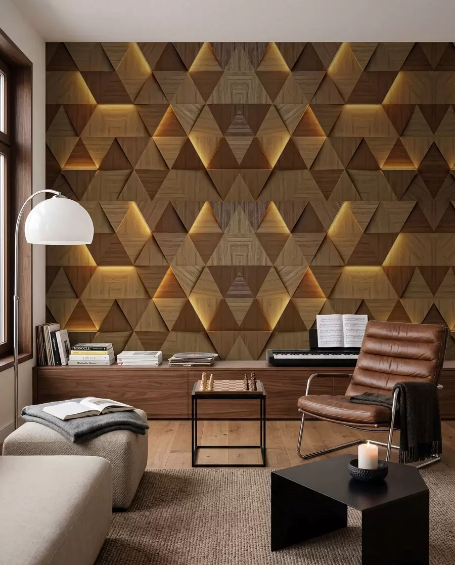 Papier peint Triangles classiques en bois avec éclairage 3D u99280