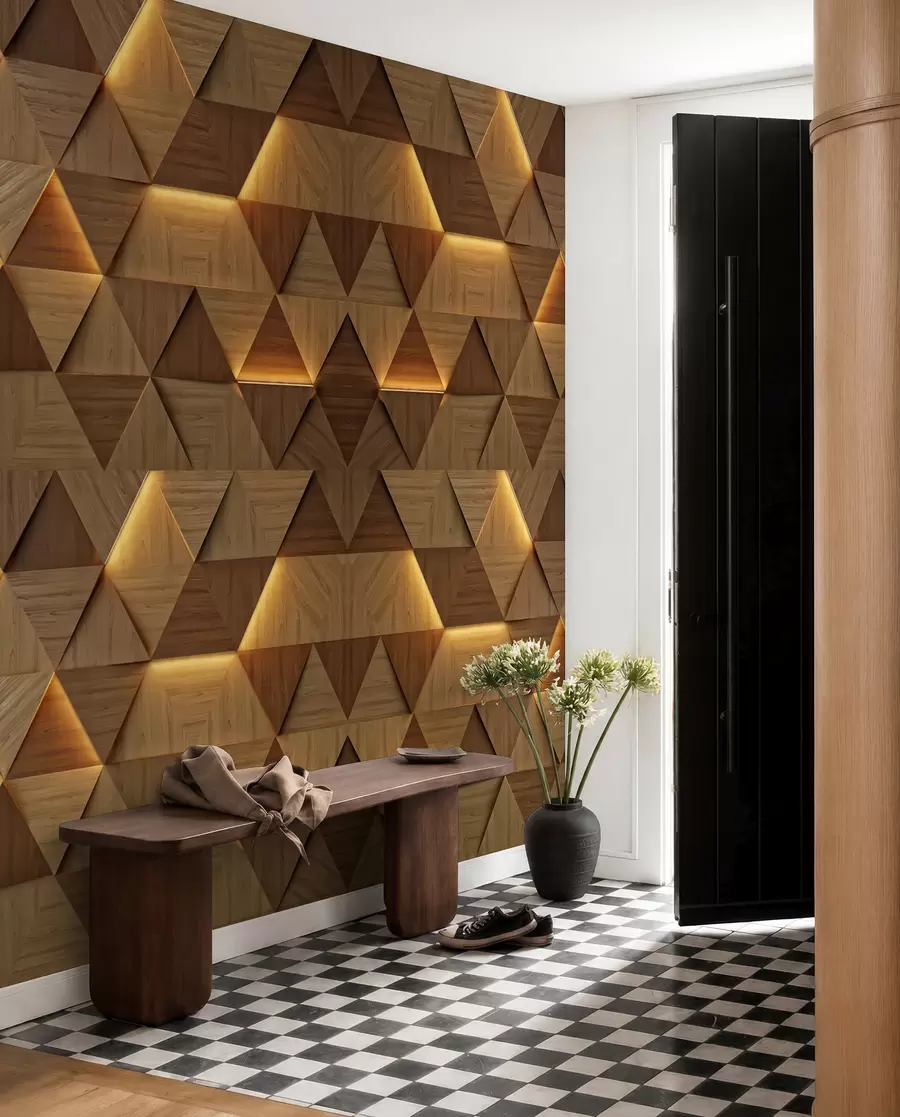 Papier peint Triangles classiques en bois avec éclairage 3D u99280