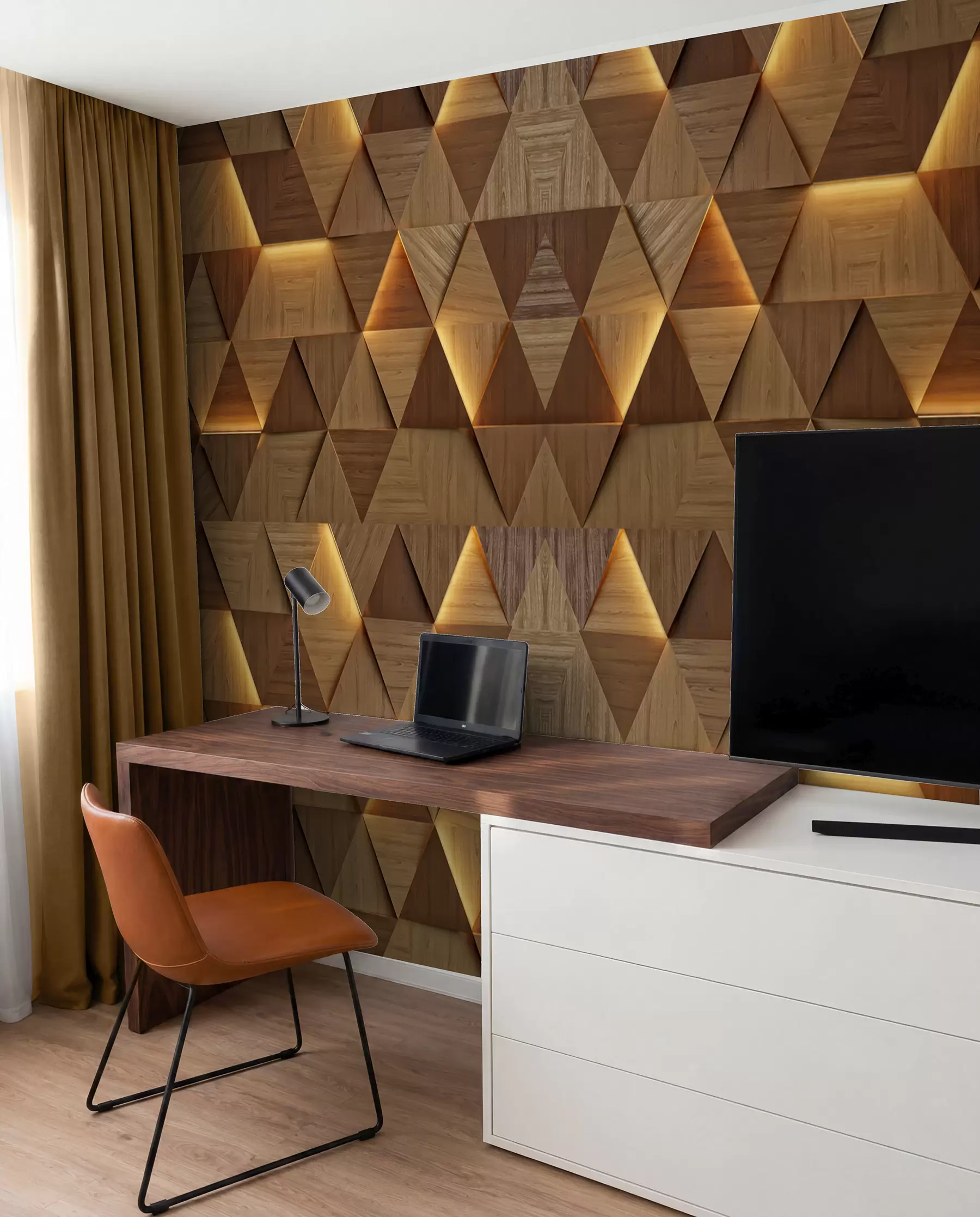 Papier peint Triangles classiques en bois avec éclairage 3D u99280