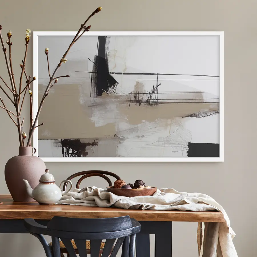 Papier peint Peinture abstraite en noir et beige sur fond blanc f37067