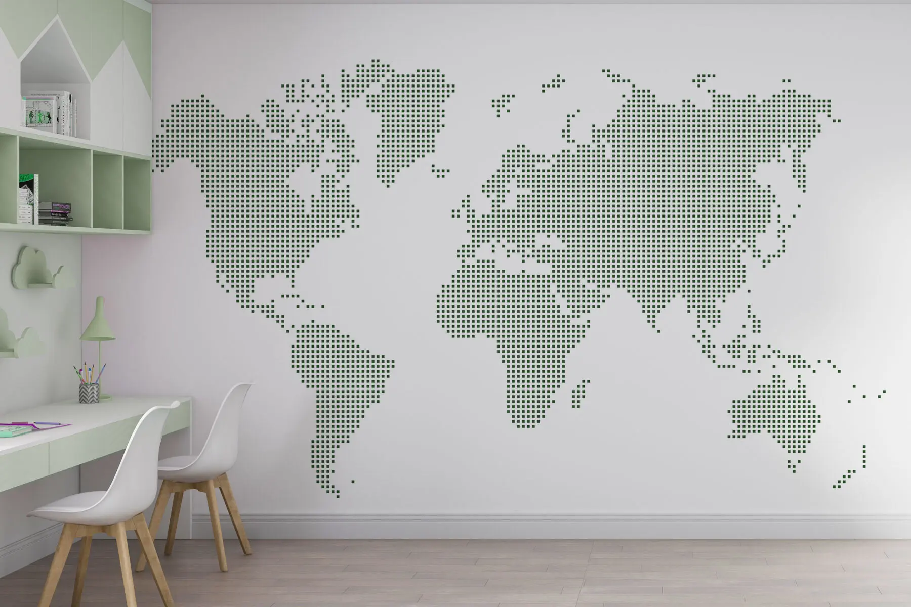 Papier peint Carte du monde avec des points carrés verts u99406v2