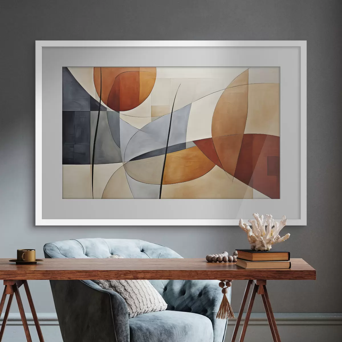 Poster Courbes orange et bleues f37285