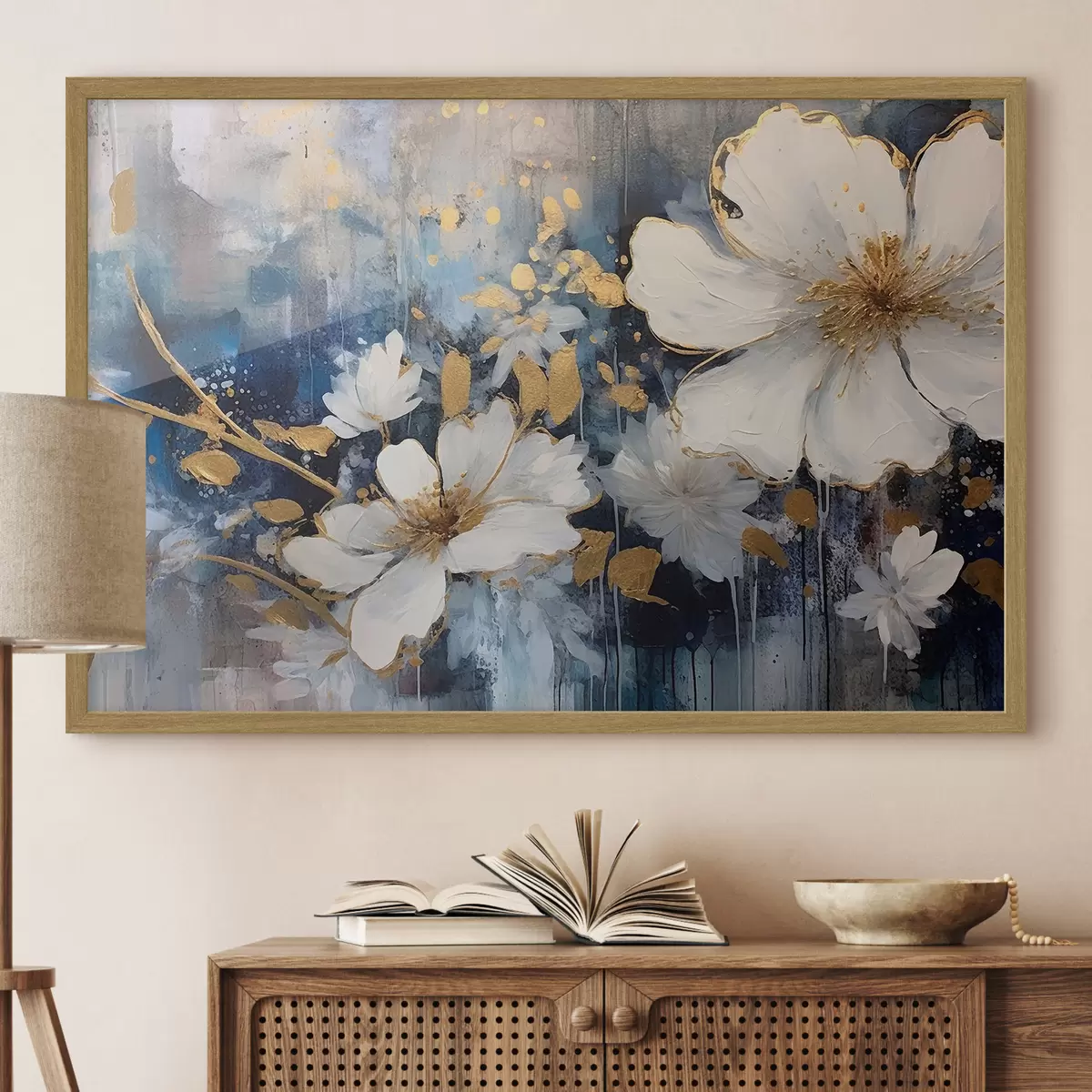 Poster Fleurs blanches, silence bleu f35526