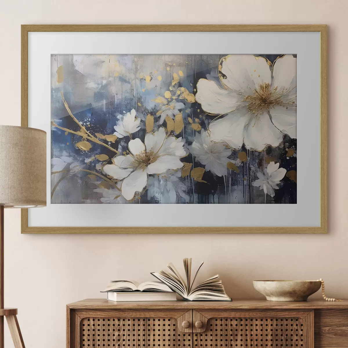 Poster Fleurs blanches, silence bleu f35526