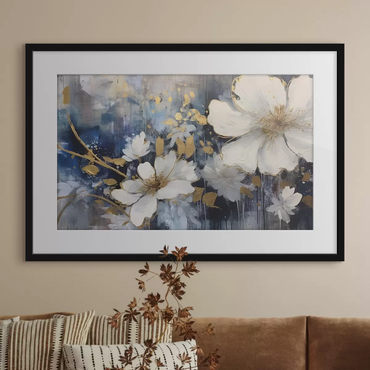 Poster Fleurs blanches, silence bleu f35526