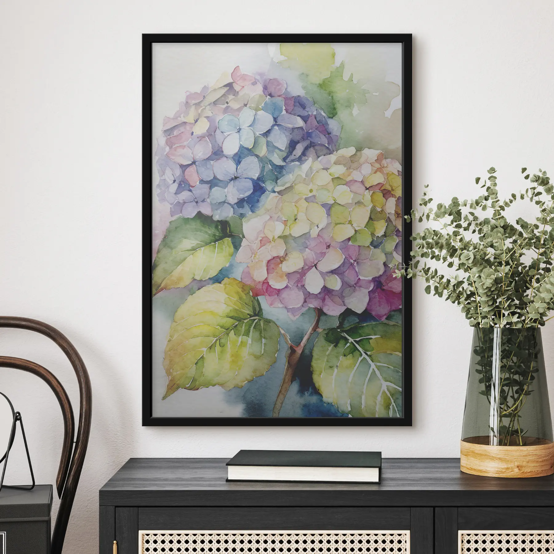 Papier peint Aquarelle d'hortensia, fleurs d'été, couleurs naturelles f37342