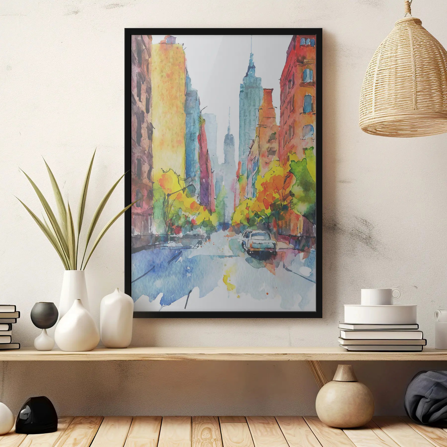 Papier peint Aquarelle de la ville de New York, rues avec gratte-ciel, art abstrait f37345