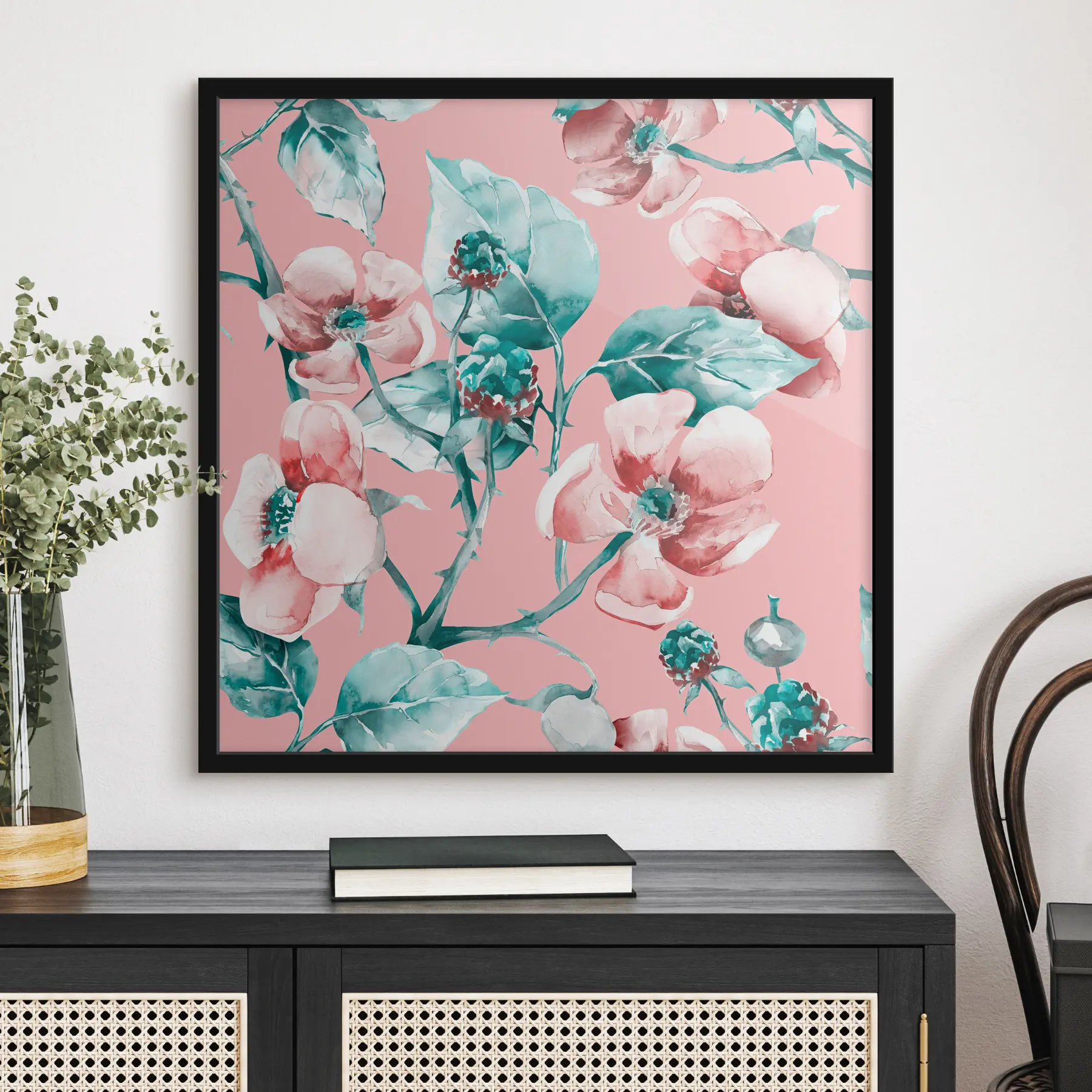 Papier peint Fleurs sur fond rose f37296