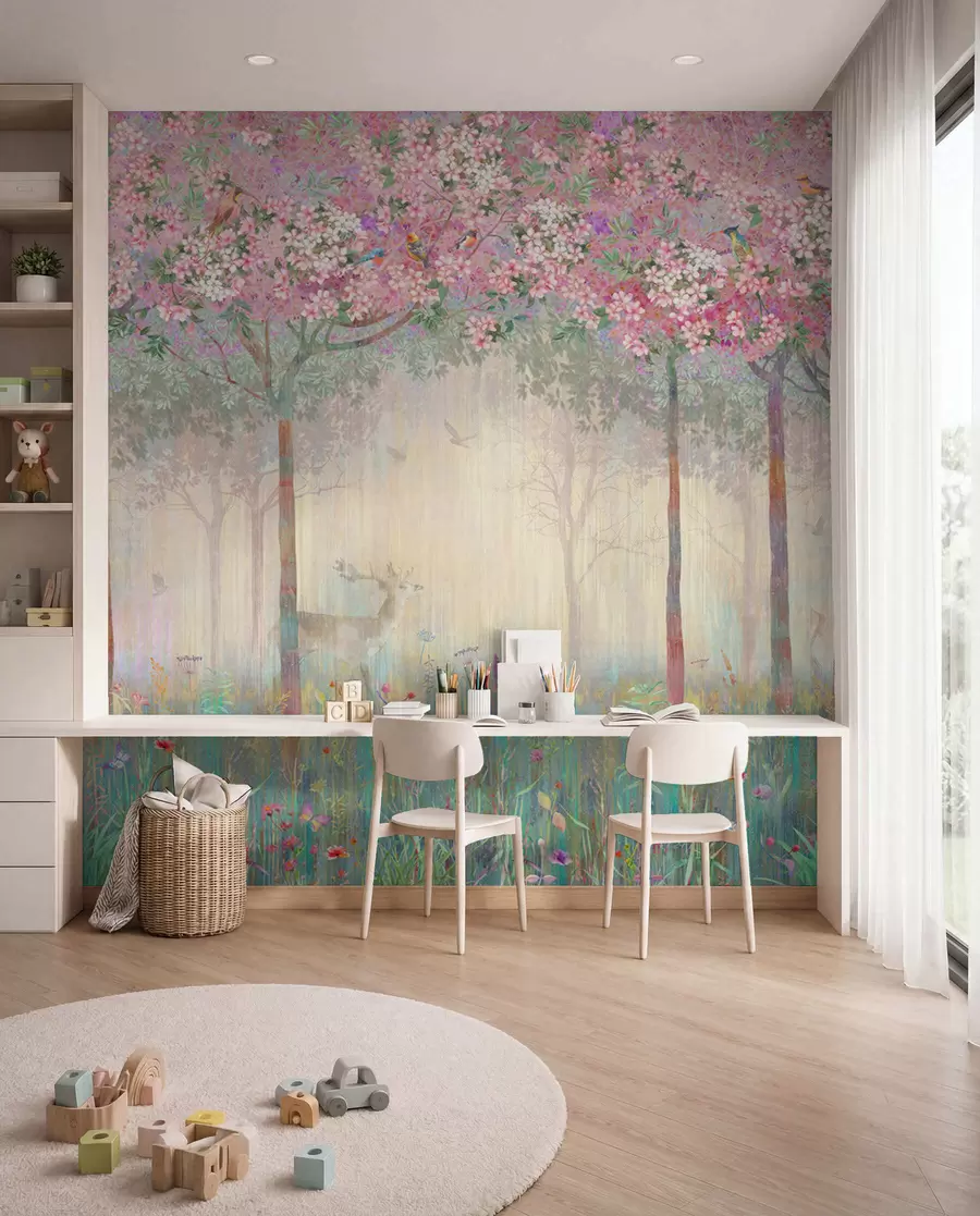 Papier peint Cerfs dans le bois fleuri II u62100d2