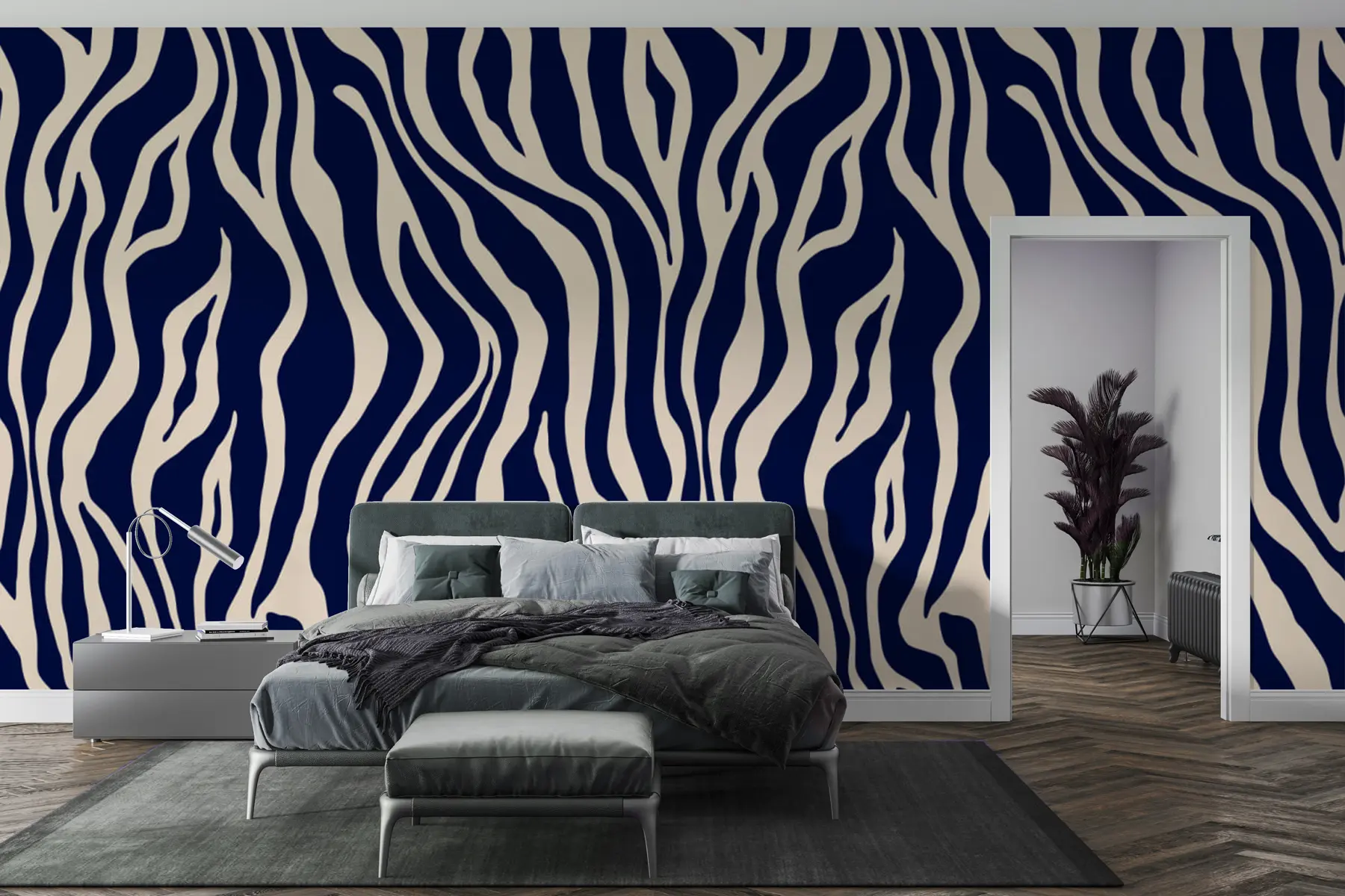 Papier peint Impression vectorielle de peau de zèbre en bleu et blanc u99173v1